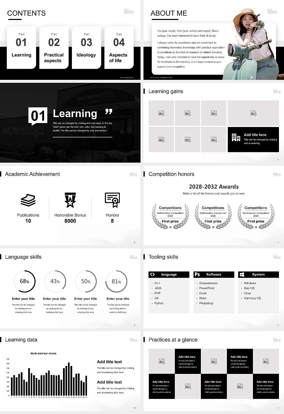 Won Institute of Graduate Studies National Scholarship Defense PPT Template16:9 ratio PPT effect preview image2