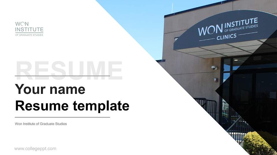 Won Institute of Graduate Studies Resume PPT Template16:9 ratio PPT effect preview image