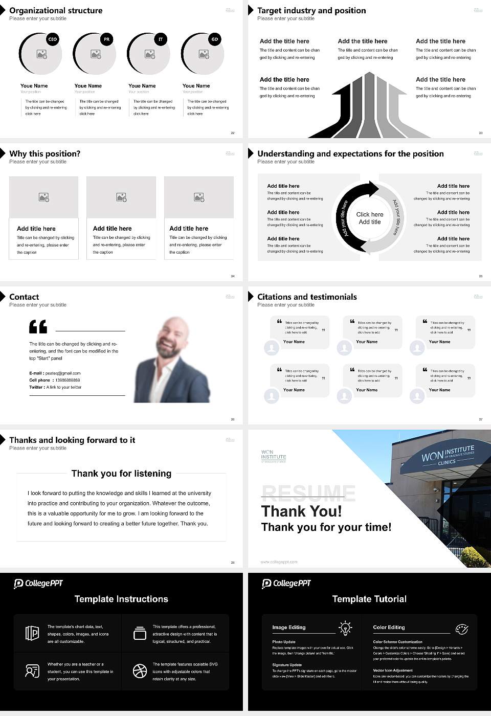 Won Institute of Graduate Studies Resume PPT Template16:9 ratio PPT effect preview image4