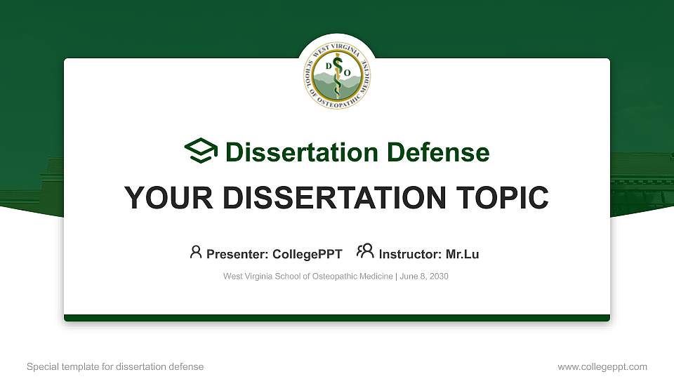 West Virginia School of Osteopathic Medicine Graduation Thesis Defense PPT Template16:9 ratio PPT effect preview image