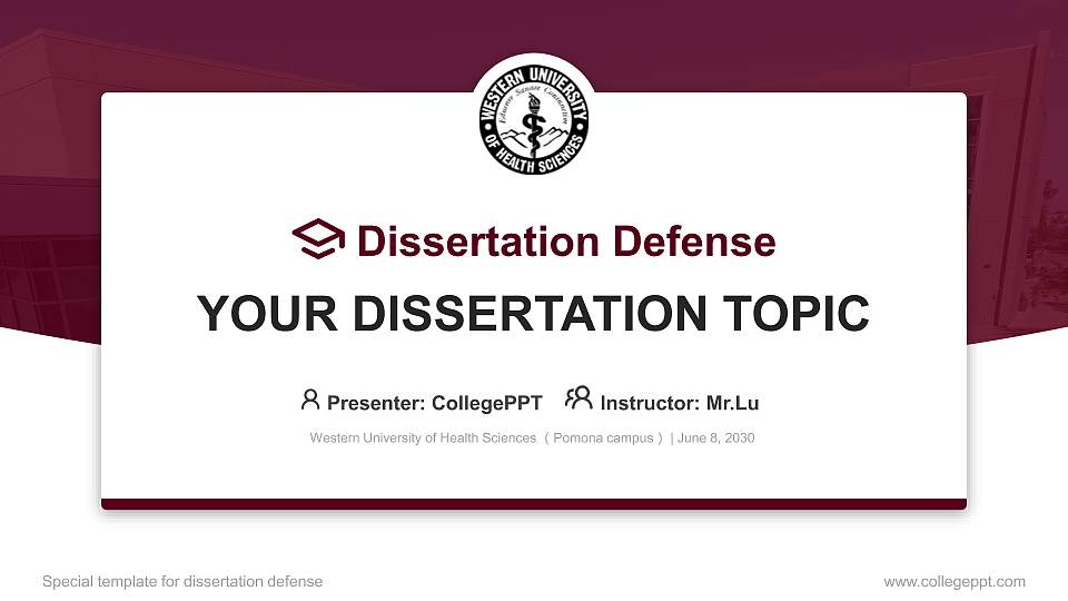 Western University of Health Sciences （Pomona campus） Graduation Thesis Defense PPT Template16:9 ratio PPT effect preview image