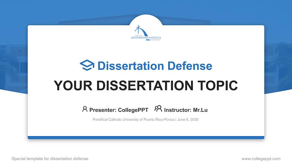 Pontifical Catholic University of Puerto Rico-Ponce Graduation Thesis Defense PPT Template16:9 ratio PPT effect preview image