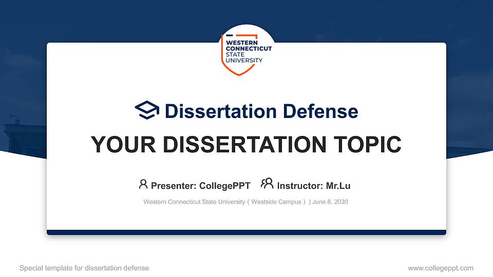 Western Connecticut State University（Westside Campus） Graduation Thesis Defense PPT Template16:9 ratio PPT effect preview image