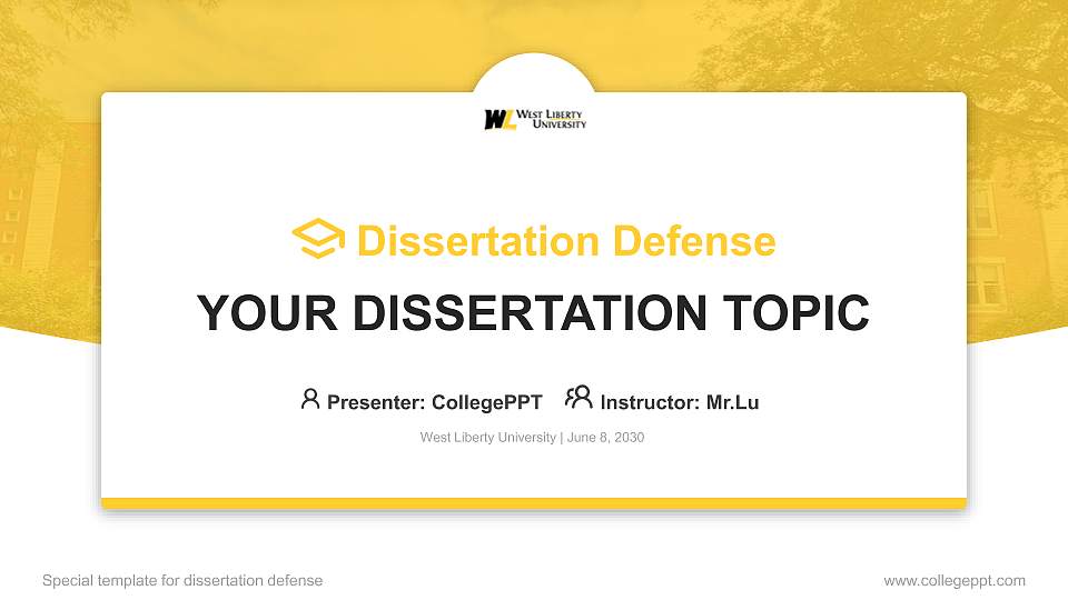 West Liberty University Graduation Thesis Defense PPT Template16:9 ratio PPT effect preview image