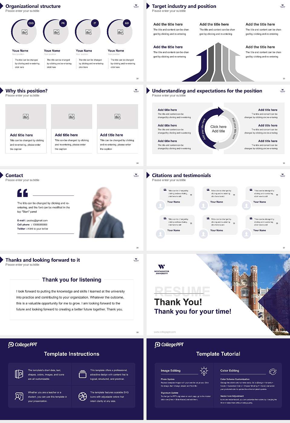 Westminster University (Utah) Resume PPT Template16:9 ratio PPT effect preview image4