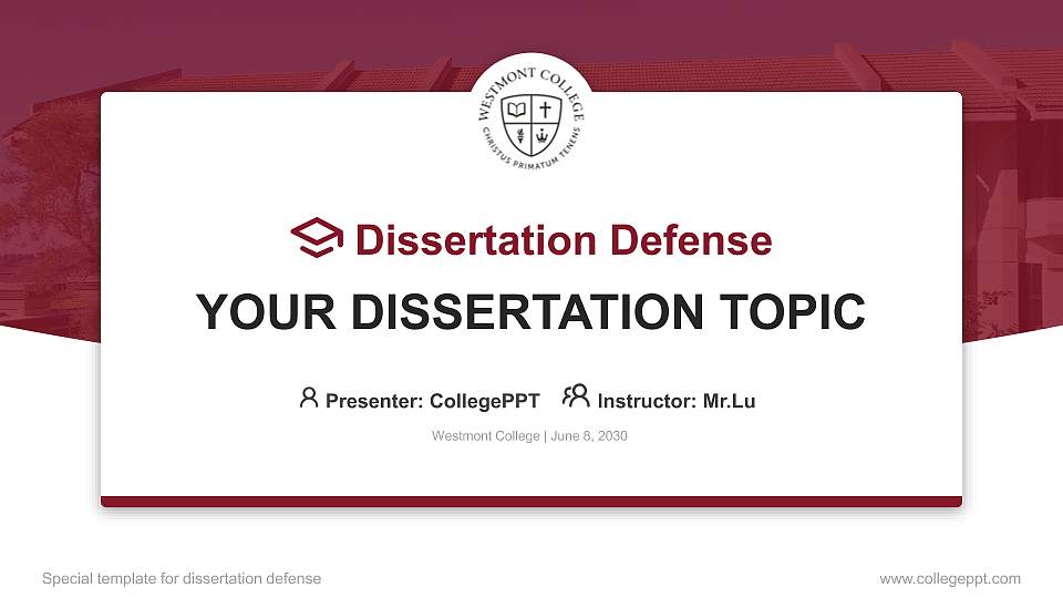 Westmont College Graduation Thesis Defense PPT Template16:9 ratio PPT effect preview image