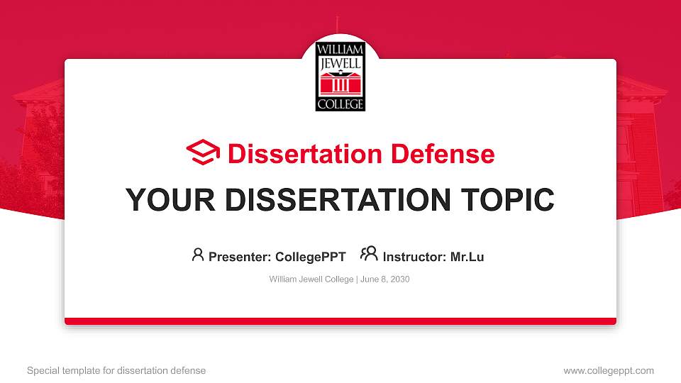 William Jewell College Graduation Thesis Defense PPT Template16:9 ratio PPT effect preview image