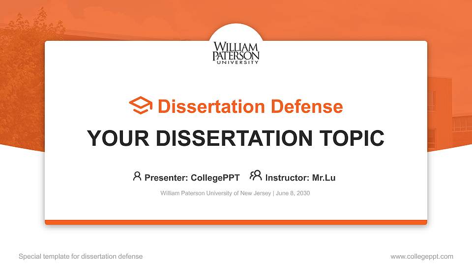 William Paterson University of New Jersey Graduation Thesis Defense PPT Template16:9 ratio PPT effect preview image