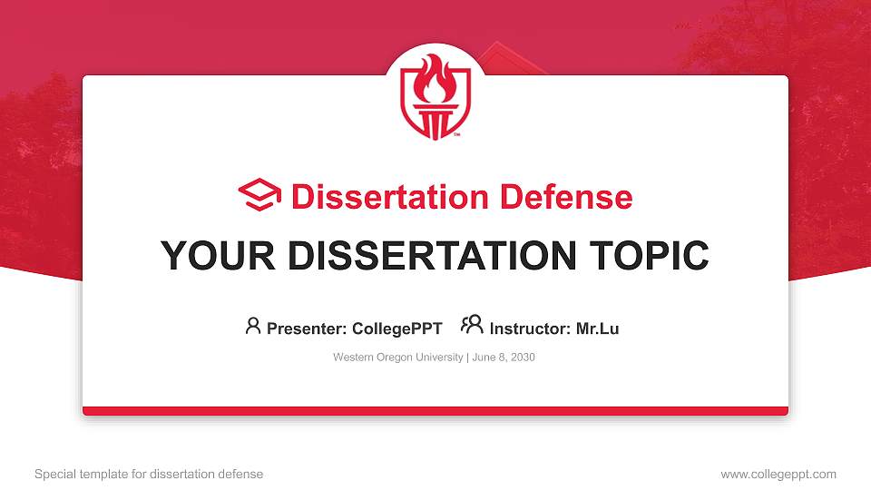 Western Oregon University Graduation Thesis Defense PPT Template16:9 ratio PPT effect preview image