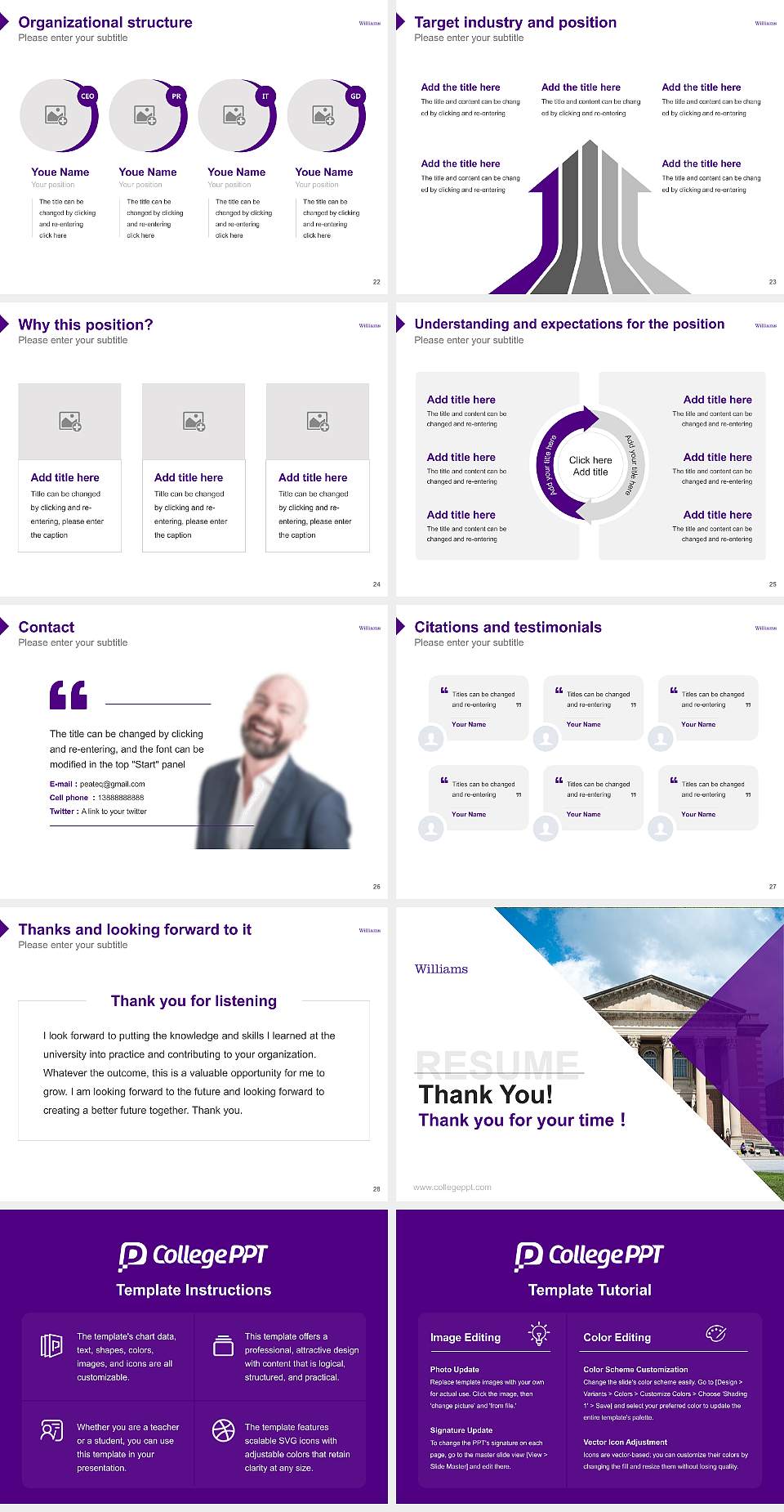 Williams College Resume PPT Template4:3 ratio PPT effect preview image4