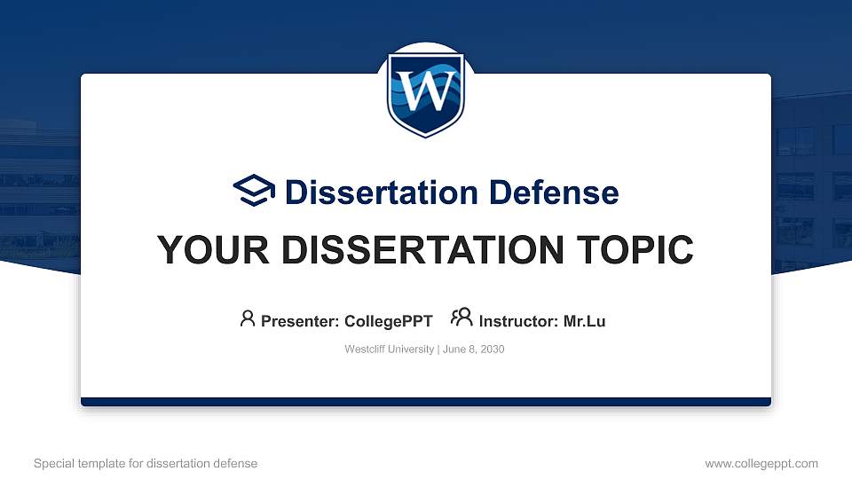 Westcliff University Graduation Thesis Defense PPT Template16:9 ratio PPT effect preview image