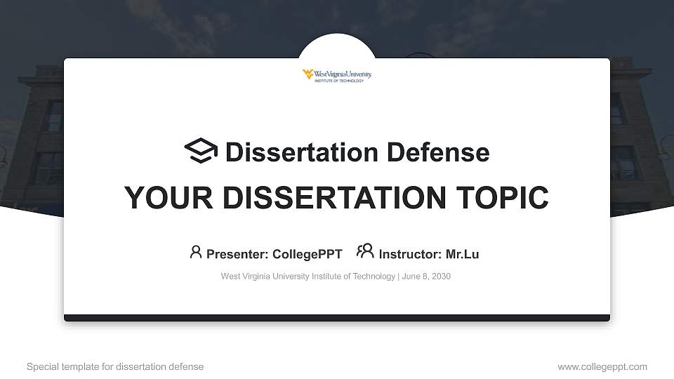 West Virginia University Institute of Technology Graduation Thesis Defense PPT Template16:9 ratio PPT effect preview image