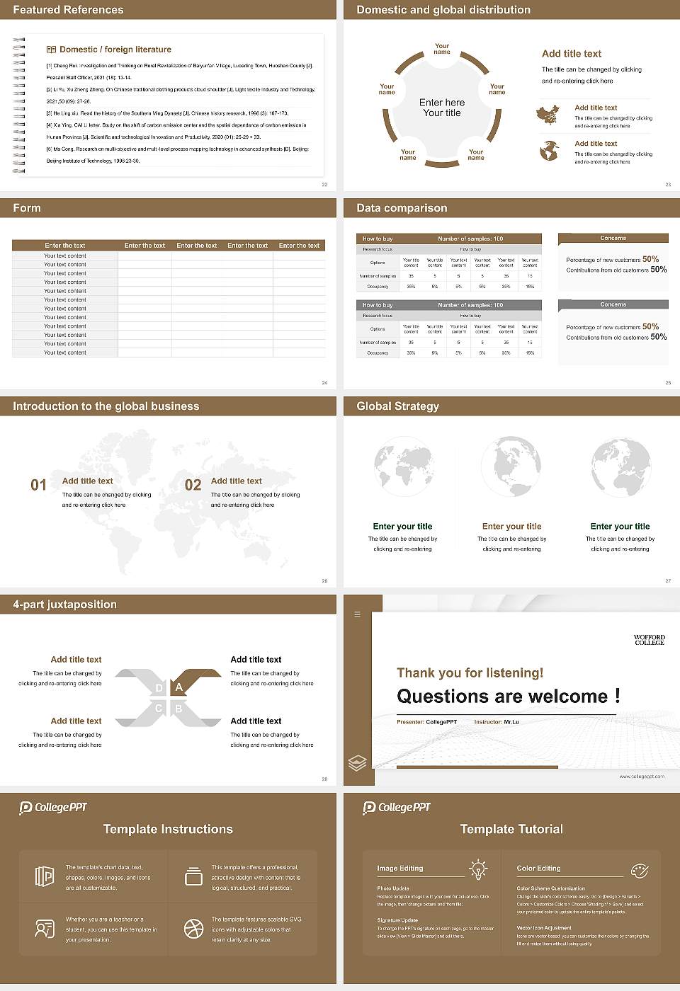 Wofford College Thesis Proposal/Graduation Defense PPT Template16:9 ratio PPT effect preview image4