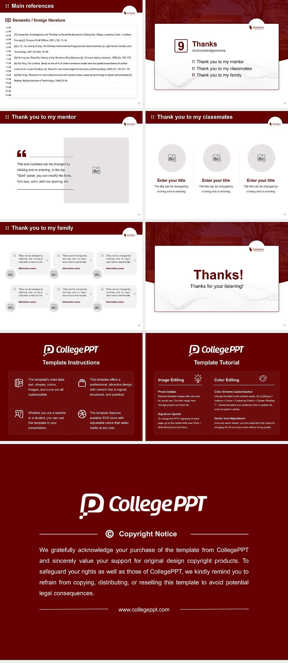 Winthrop University Graduation Thesis Defense PPT Template4:3 ratio PPT effect preview image7