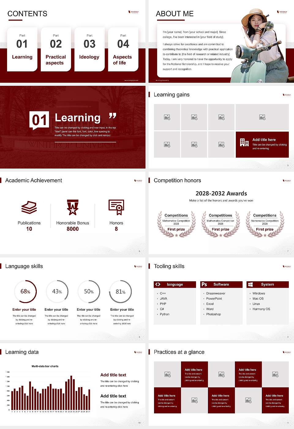 Winthrop University National Scholarship Defense PPT Template16:9 ratio PPT effect preview image2