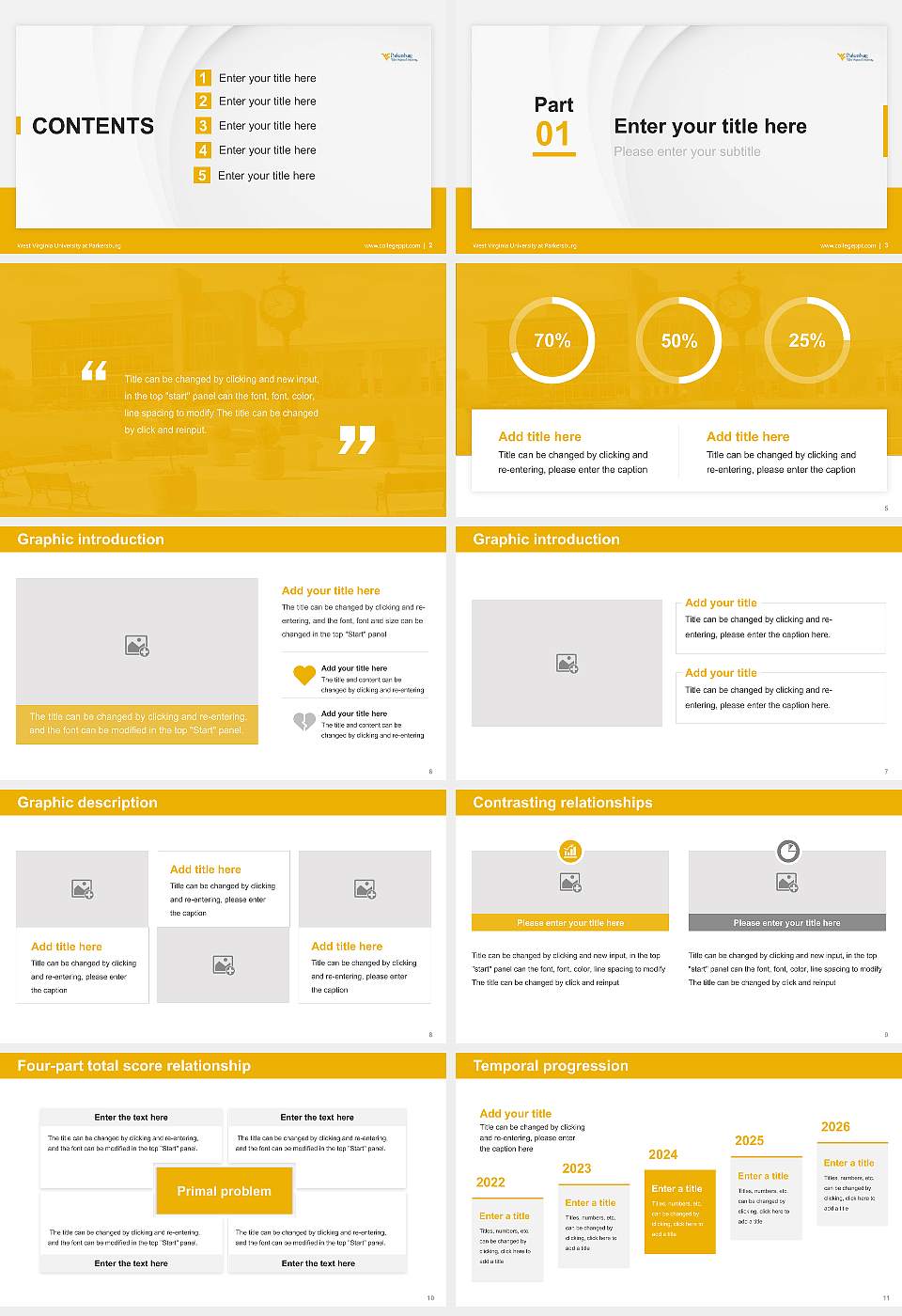 West Virginia University at Parkersburg Thesis Proposal/Graduation Defense PPT Template16:9 ratio PPT effect preview image2