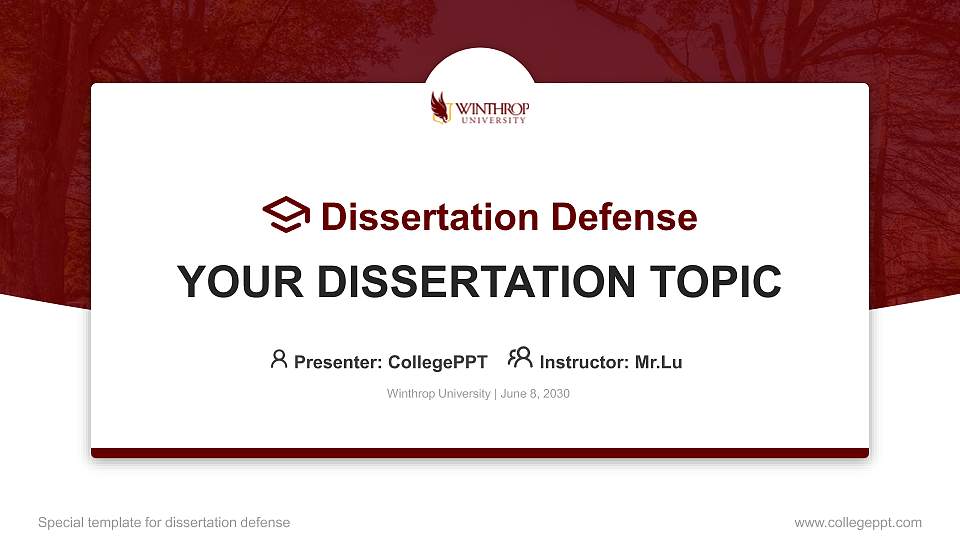 Winthrop University Graduation Thesis Defense PPT Template16:9 ratio PPT effect preview image