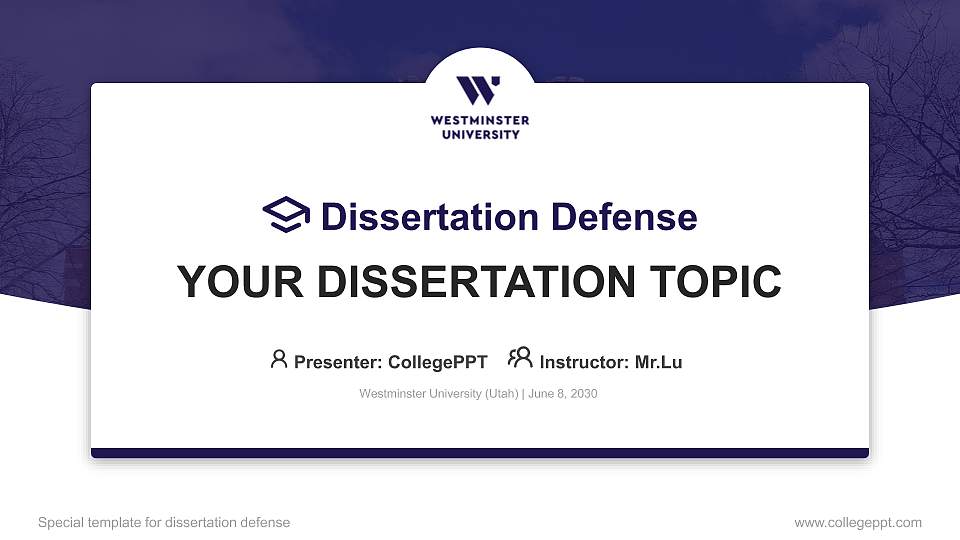 Westminster University (Utah) Graduation Thesis Defense PPT Template16:9 ratio PPT effect preview image