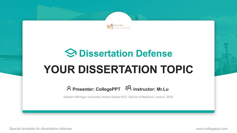 Western Michigan University Homer Stryker M.D. School of Medicine Graduation Thesis Defense PPT Template16:9 ratio PPT effect preview image