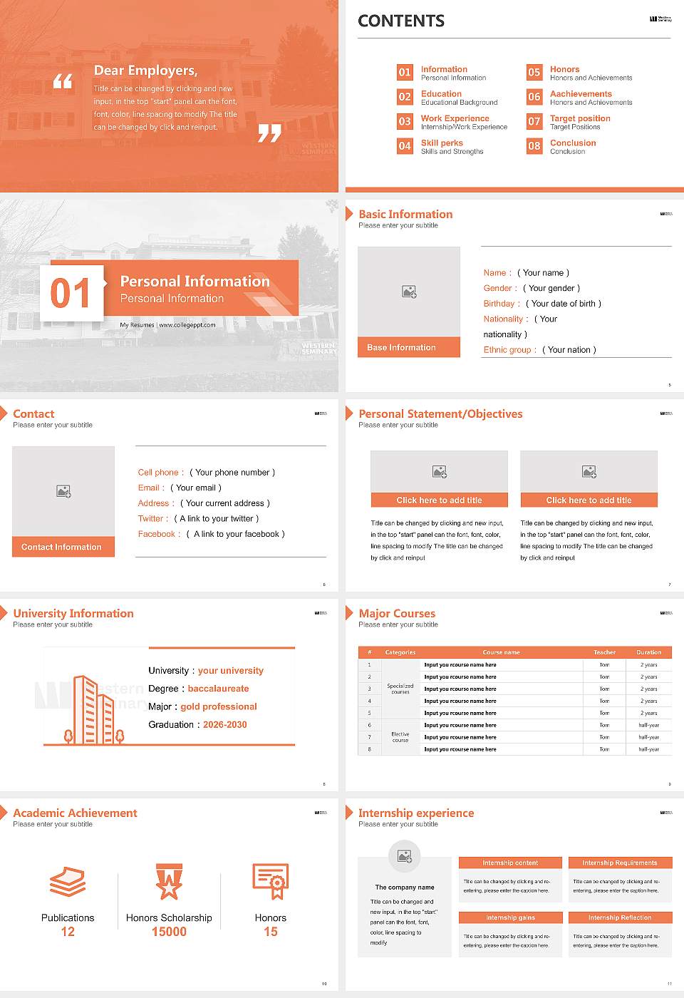 Western Seminary Resume PPT Template16:9 ratio PPT effect preview image2