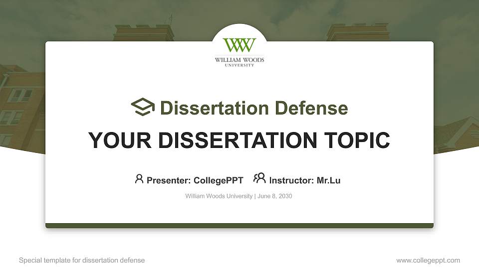 William Woods University Graduation Thesis Defense PPT Template16:9 ratio PPT effect preview image