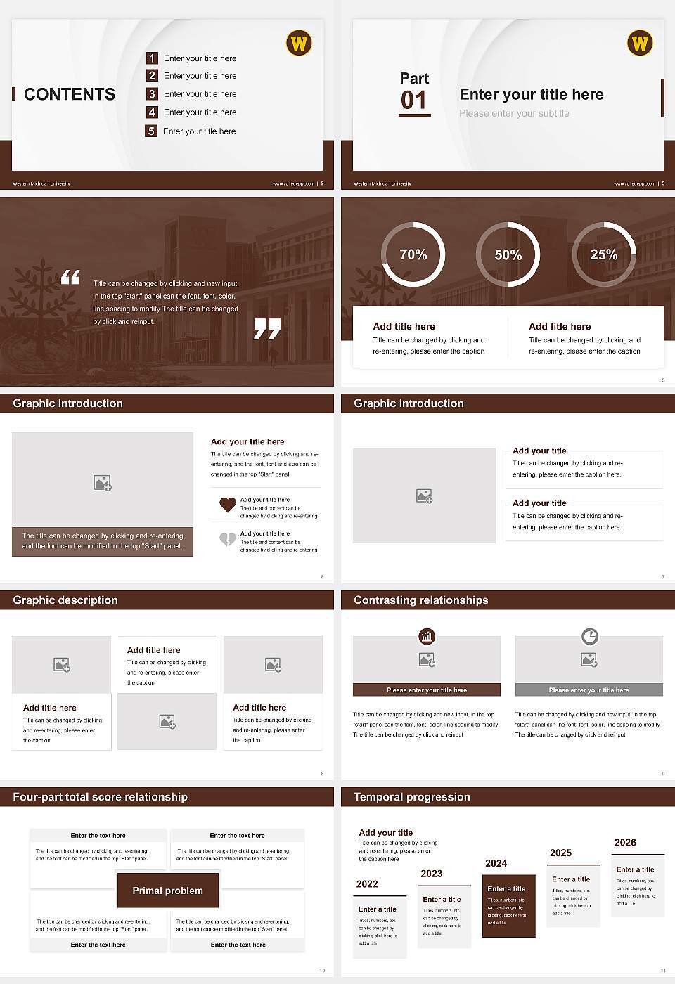 Western Michigan University Thesis Proposal/Graduation Defense PPT Template16:9 ratio PPT effect preview image2