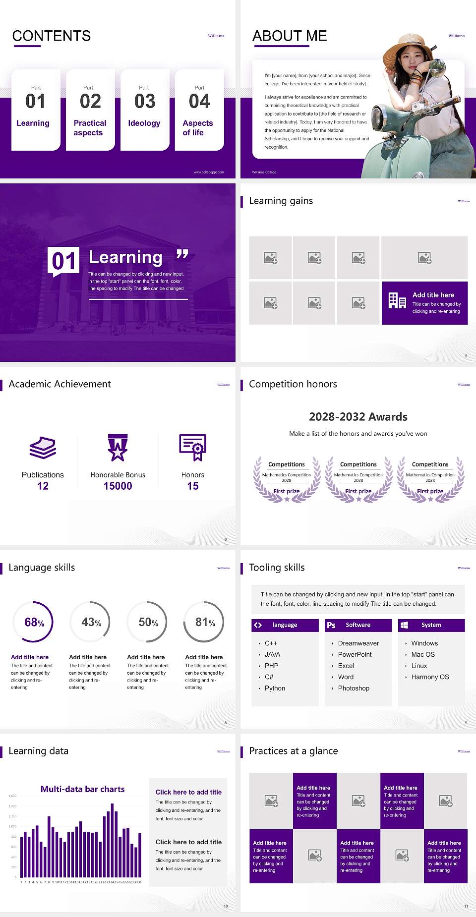 Williams College National Scholarship Defense PPT Template4:3 ratio PPT effect preview image2