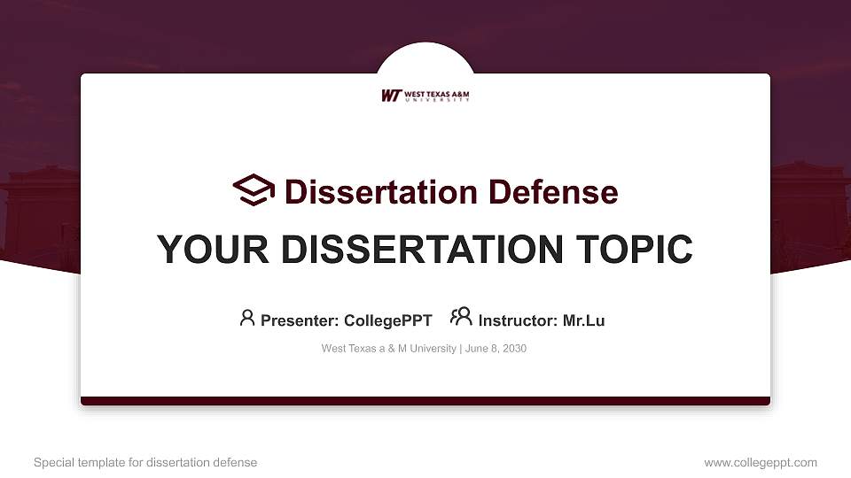 West Texas a & M University Graduation Thesis Defense PPT Template16:9 ratio PPT effect preview image