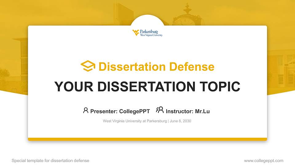 West Virginia University at Parkersburg Graduation Thesis Defense PPT Template16:9 ratio PPT effect preview image