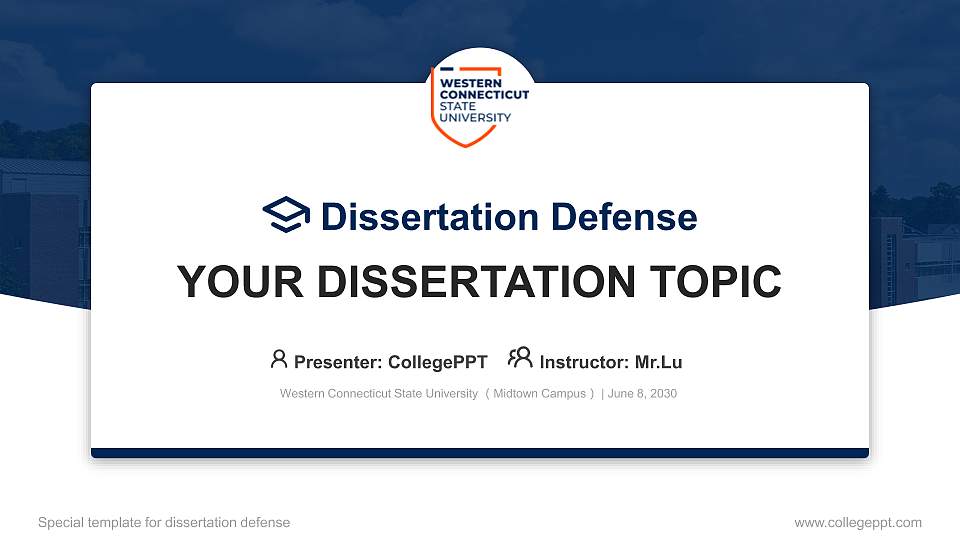 Western Connecticut State University （Midtown Campus） Graduation Thesis Defense PPT Template16:9 ratio PPT effect preview image