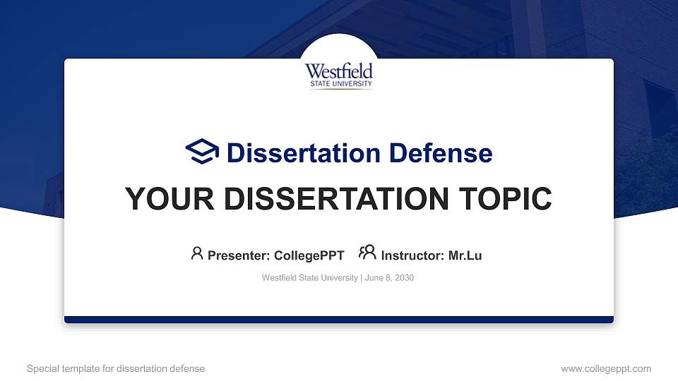 Westfield State University Graduation Thesis Defense PPT Template16:9 ratio PPT effect preview image