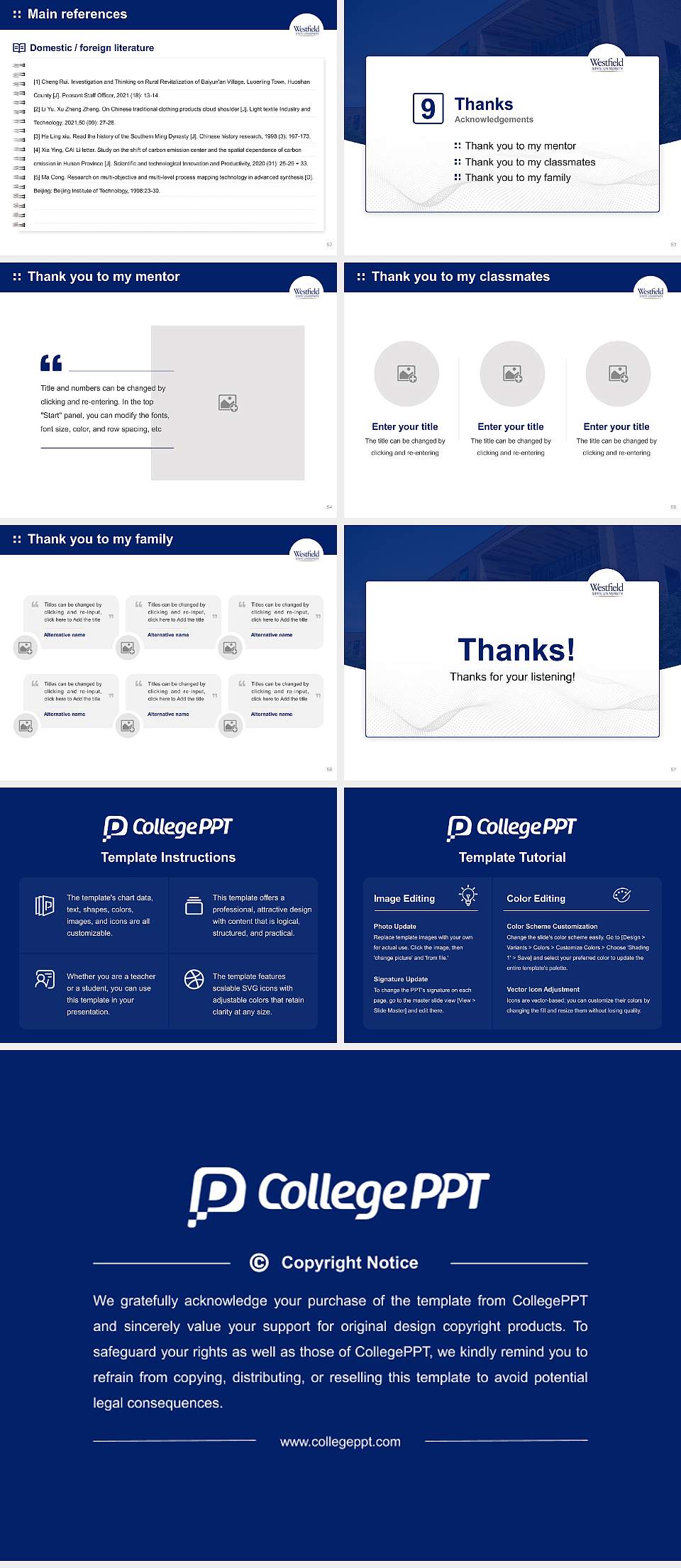 Westfield State University Graduation Thesis Defense PPT Template4:3 ratio PPT effect preview image7