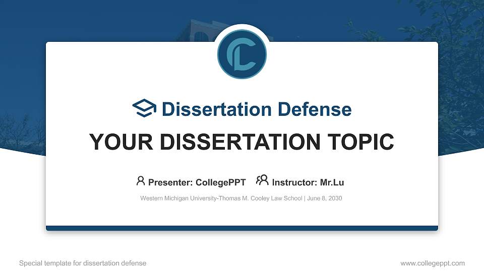 Western Michigan University-Thomas M. Cooley Law School Graduation Thesis Defense PPT Template16:9 ratio PPT effect preview image