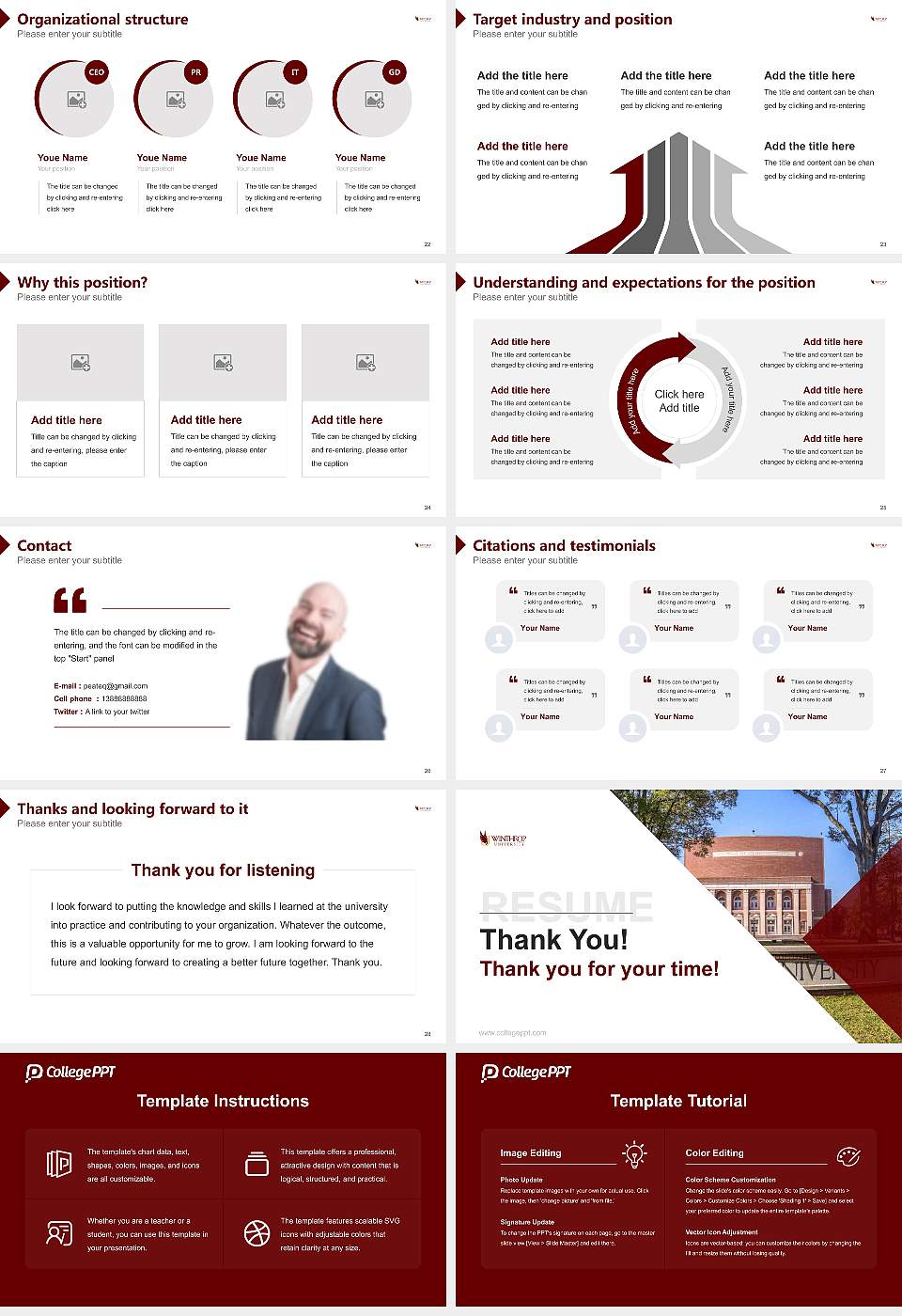 Winthrop University Resume PPT Template16:9 ratio PPT effect preview image4