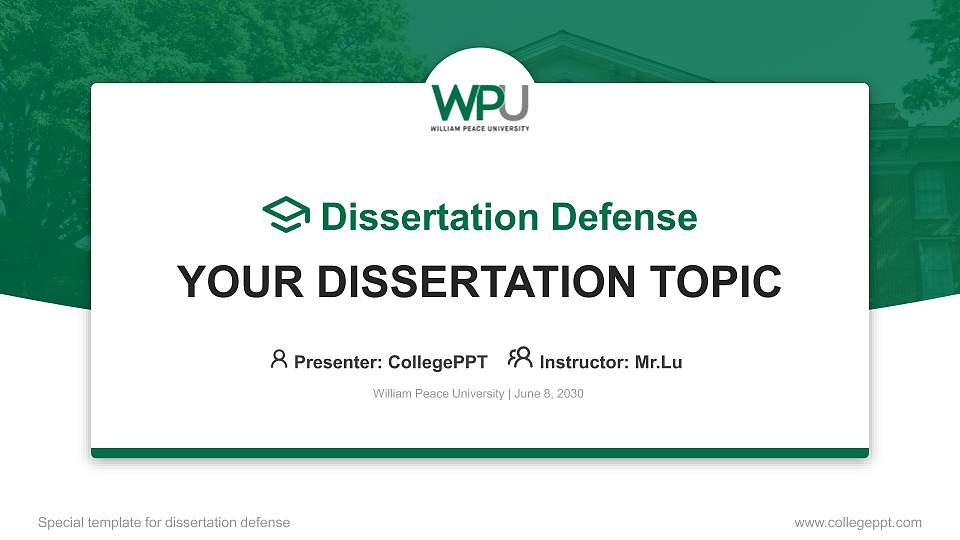 William Peace University Graduation Thesis Defense PPT Template16:9 ratio PPT effect preview image