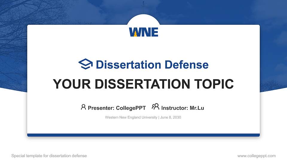 Western New England University Graduation Thesis Defense PPT Template16:9 ratio PPT effect preview image