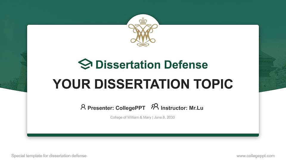 College of William & Mary Graduation Thesis Defense PPT Template16:9 ratio PPT effect preview image