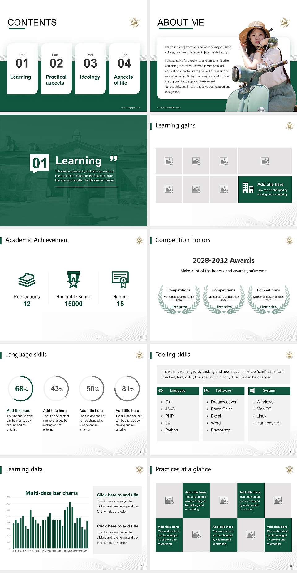 College of William & Mary National Scholarship Defense PPT Template4:3 ratio PPT effect preview image2