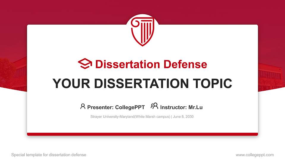Strayer University-Maryland(White Marsh campus) Graduation Thesis Defense PPT Template16:9 ratio PPT effect preview image