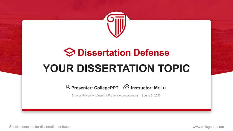 Strayer University-Virginia（Fredericksburg campus） Graduation Thesis Defense PPT Template16:9 ratio PPT effect preview image