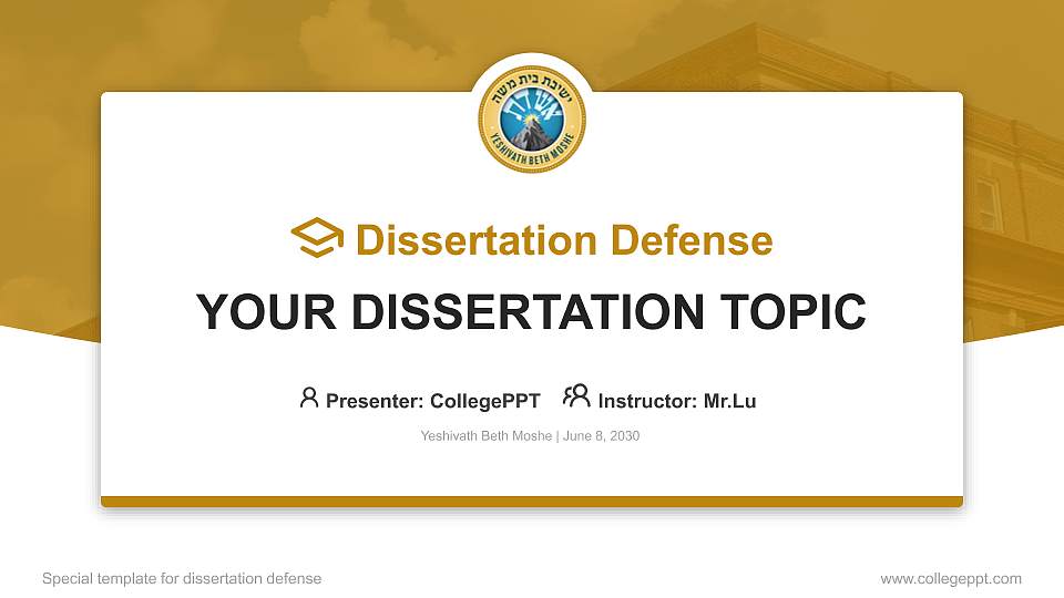 Yeshivath Beth Moshe Graduation Thesis Defense PPT Template16:9 ratio PPT effect preview image