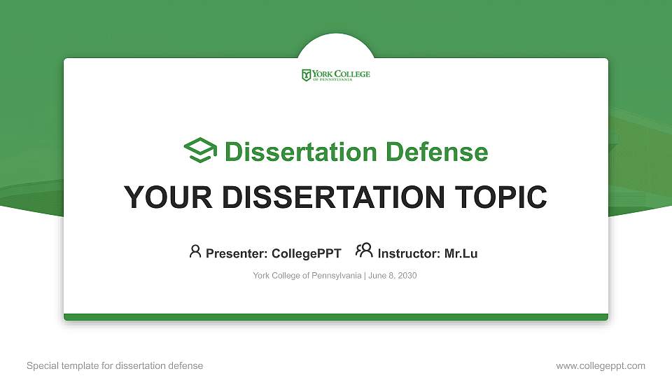 York College of Pennsylvania Graduation Thesis Defense PPT Template16:9 ratio PPT effect preview image