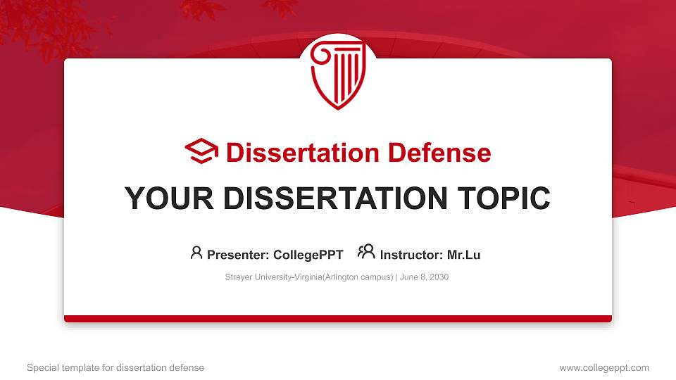 Strayer University-Virginia(Arlington campus) Graduation Thesis Defense PPT Template16:9 ratio PPT effect preview image