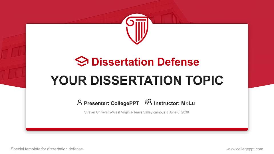 Strayer University-West Virginia(Teays Valley campus) Graduation Thesis Defense PPT Template16:9 ratio PPT effect preview image