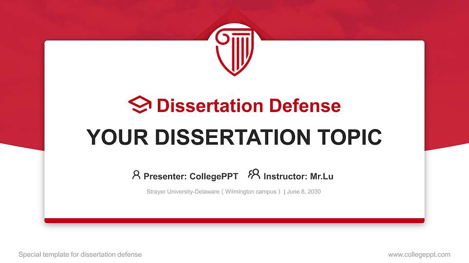 Strayer University-Delaware（Wilmington campus） Graduation Thesis Defense PPT Template16:9 ratio PPT effect preview image