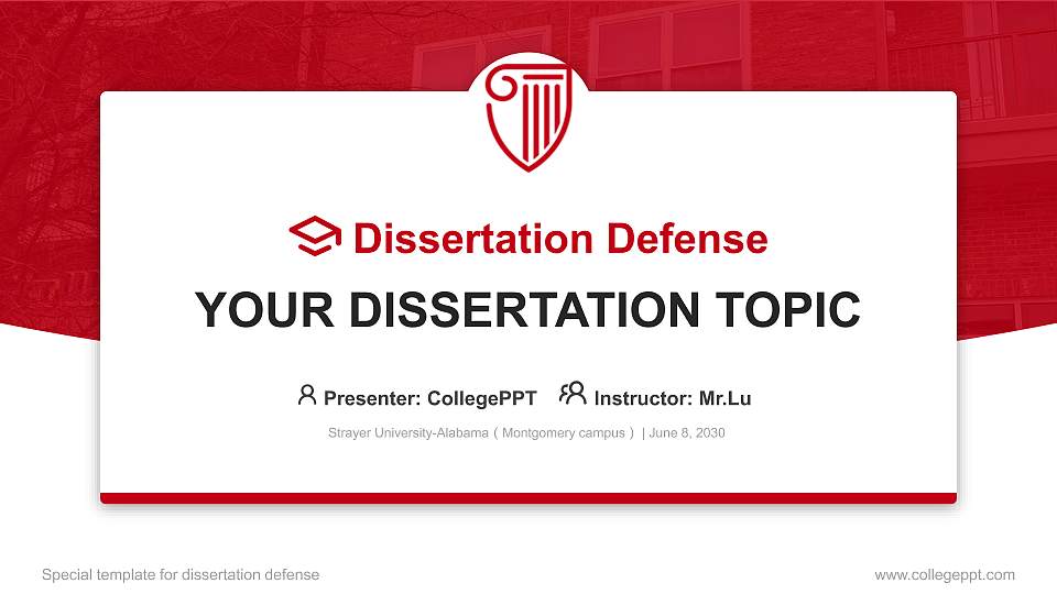 Strayer University-Alabama（Montgomery campus） Graduation Thesis Defense PPT Template16:9 ratio PPT effect preview image