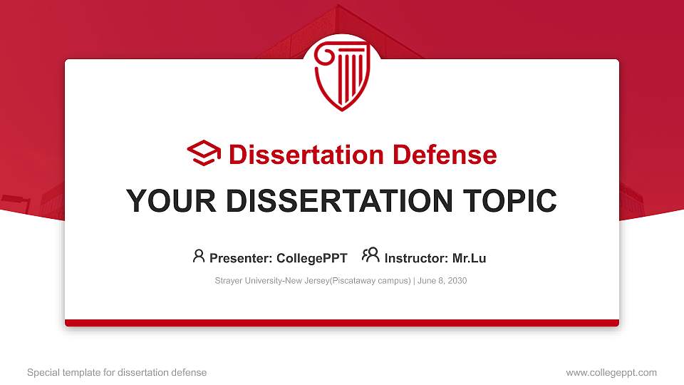 Strayer University-New Jersey(Piscataway campus) Graduation Thesis Defense PPT Template16:9 ratio PPT effect preview image