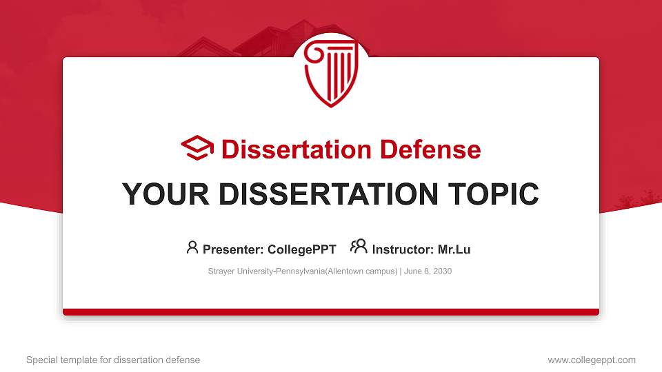 Strayer University-Pennsylvania(Allentown campus) Graduation Thesis Defense PPT Template16:9 ratio PPT effect preview image