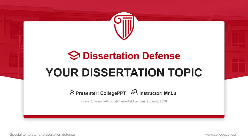 Strayer University-Virginia(Chesterfield campus) Graduation Thesis Defense PPT Template16:9 ratio PPT effect preview image