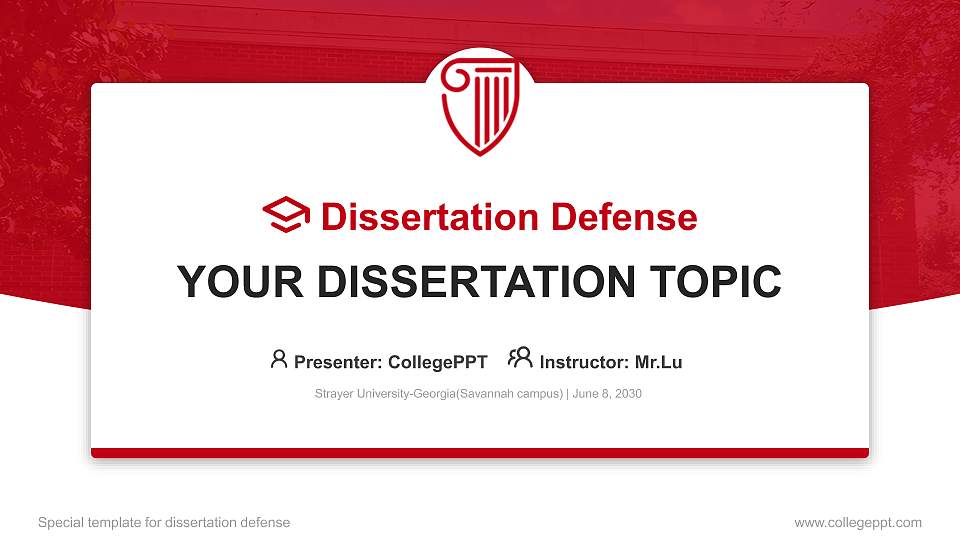 Strayer University-Georgia(Savannah campus) Graduation Thesis Defense PPT Template16:9 ratio PPT effect preview image